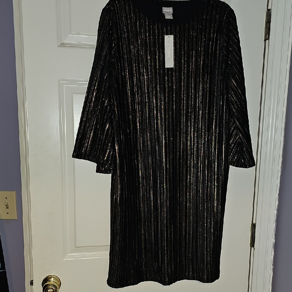 Chico's Black Shimmer Long Sleeve Dress NWT Size 2